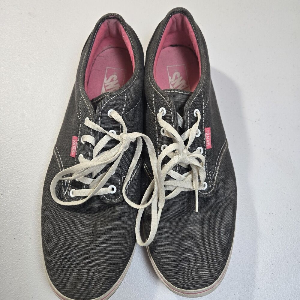Womens Vans Low Top Sneakers- Charcoal Gray Denim/Pink Accent. SZ 11
